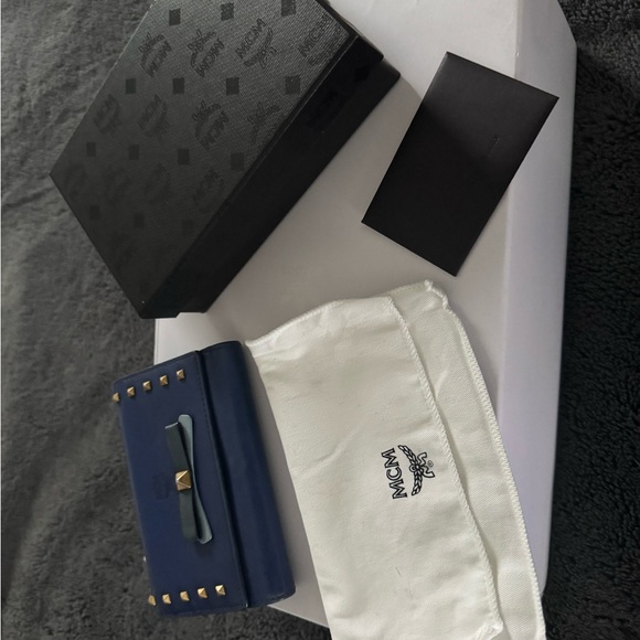 MCM Blue Studded Trifold Wallet - Picture 11 of 11